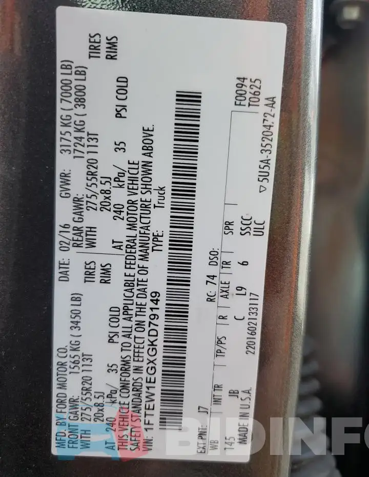 1FTEW1EGXGKD79149 Photo# 12