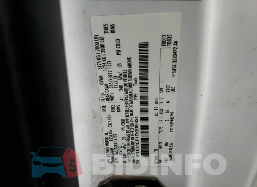 1FTEX1EP1FKE89924 Photo# 12