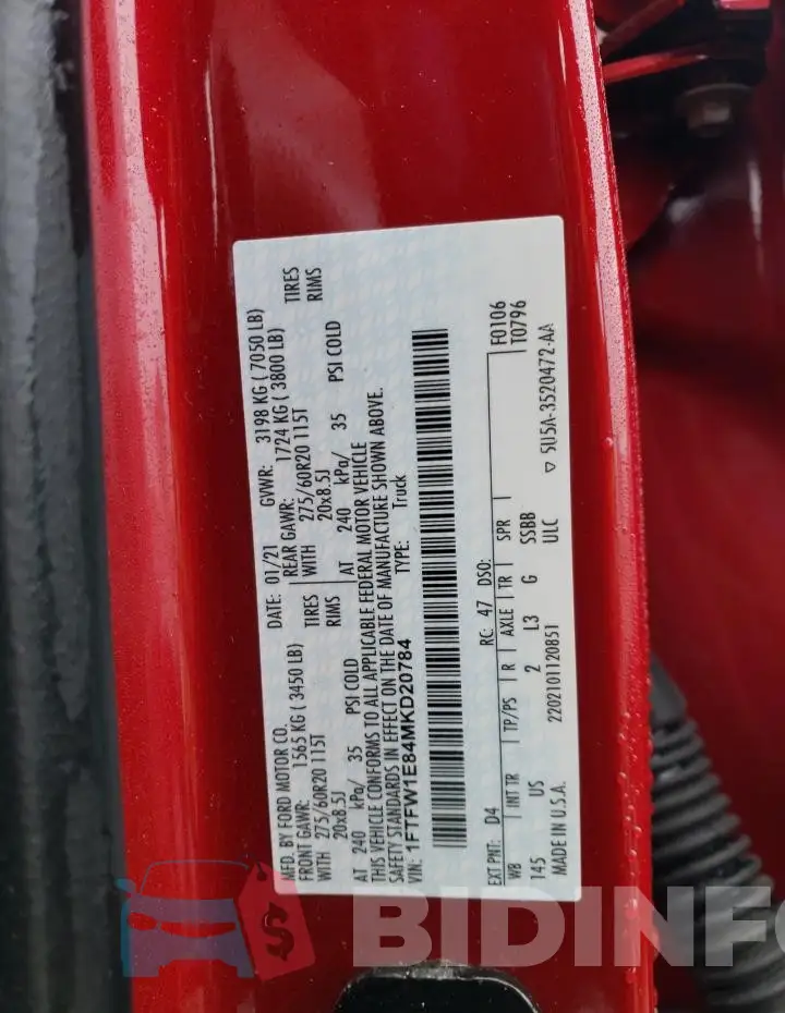 1FTFW1E84MKD20784 Photo# 12