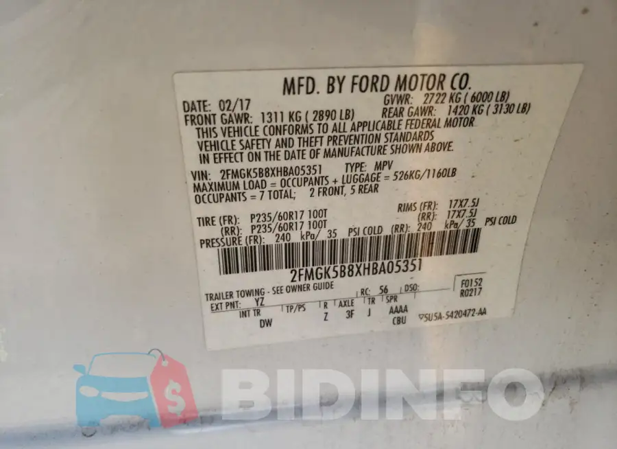 2FMGK5B8XHBA05351 Photo# 13
