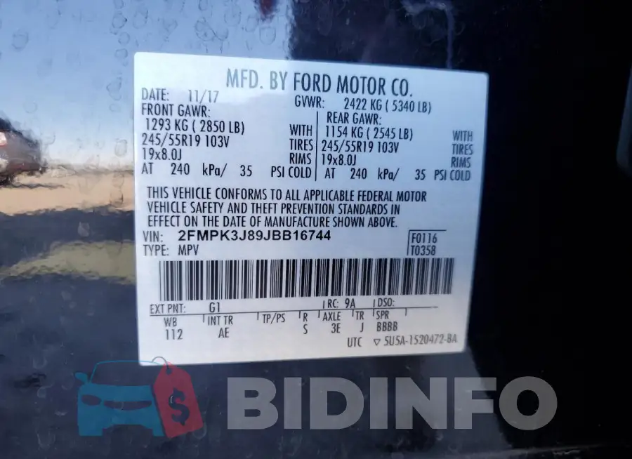 2FMPK3J89JBB16744 Photo# 12