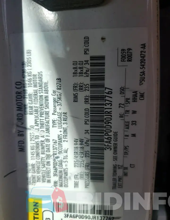 3FA6P0D90JR137767 Photo# 12