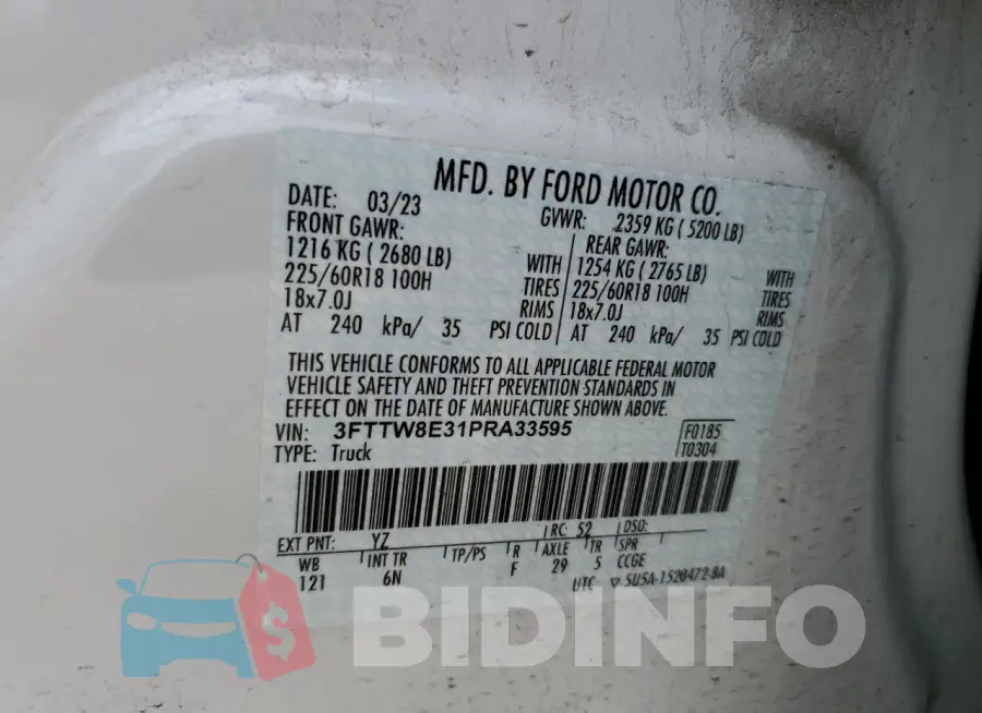 3FTTW8E31PRA33595 Photo# 12