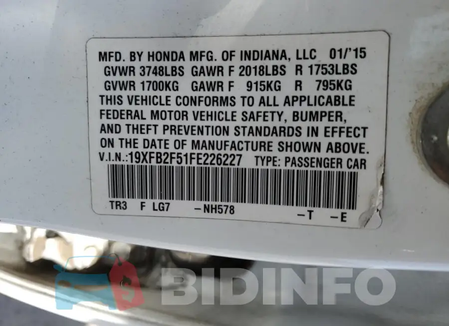 19XFB2F51FE226227 Photo# 13