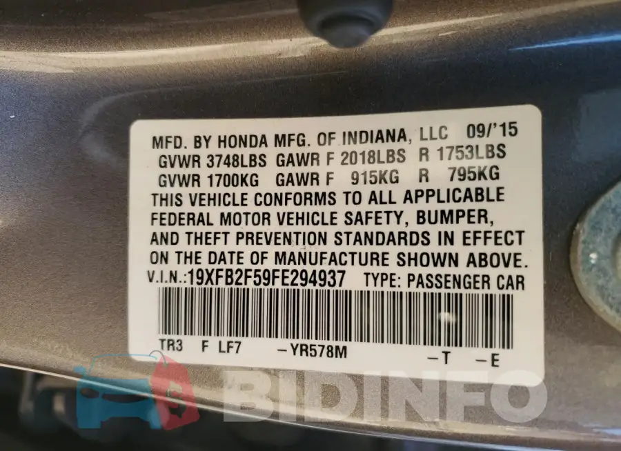 19XFB2F59FE294937 Photo# 13