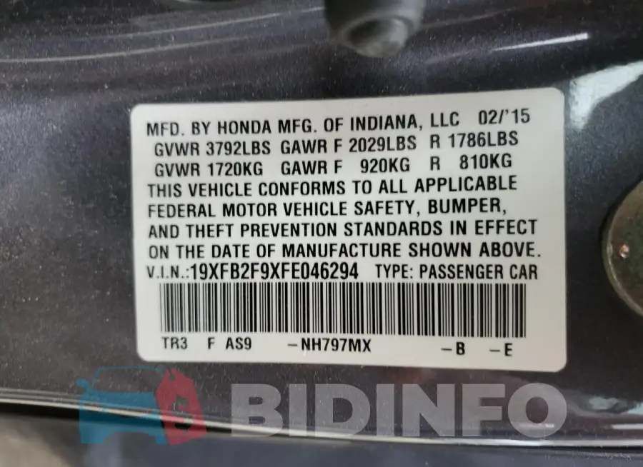 19XFB2F9XFE046294 Photo# 12