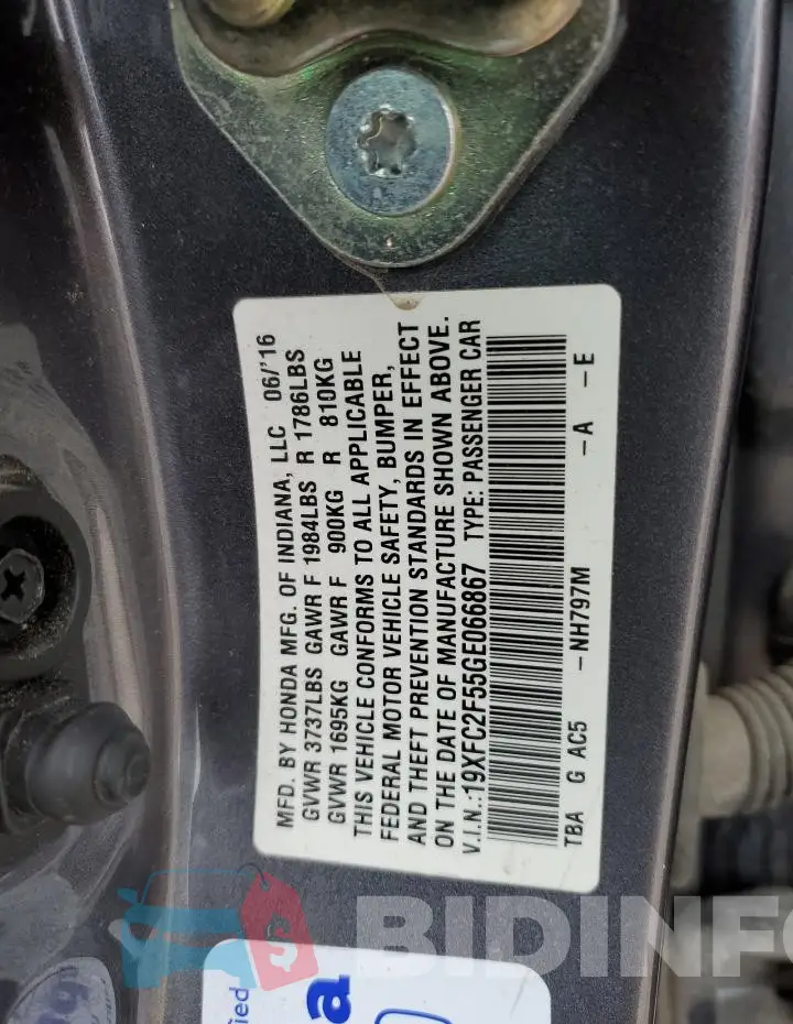 19XFC2F55GE066867 Photo# 13
