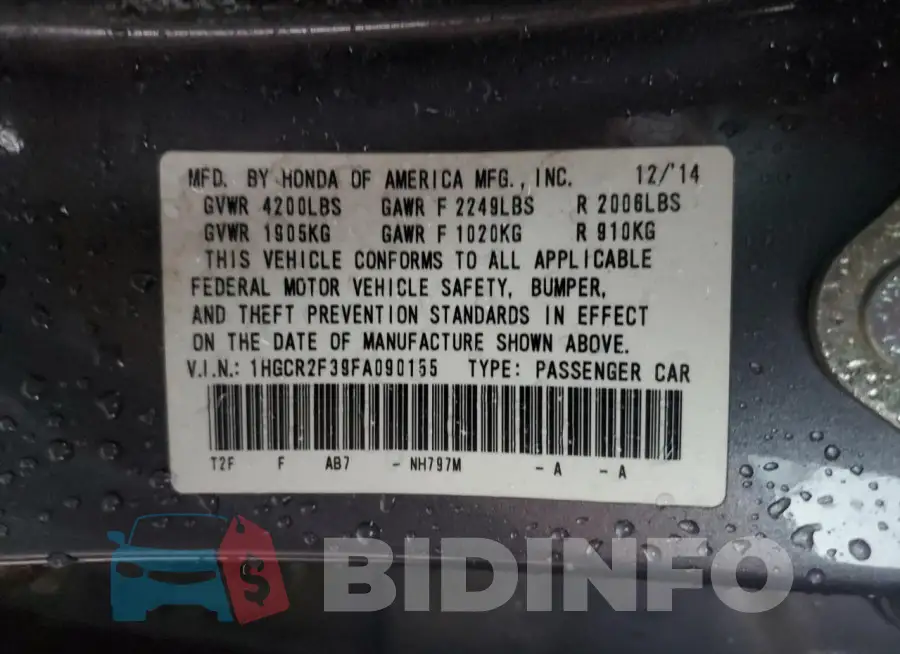 1HGCR2F39FA090155 Photo# 12