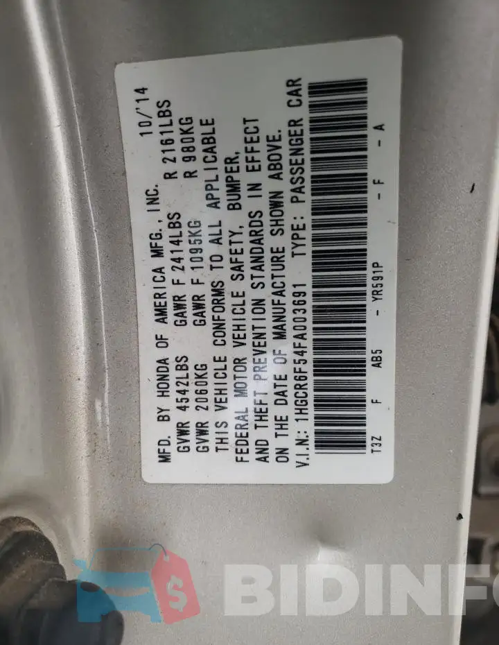 1HGCR6F54FA003691 Photo# 12