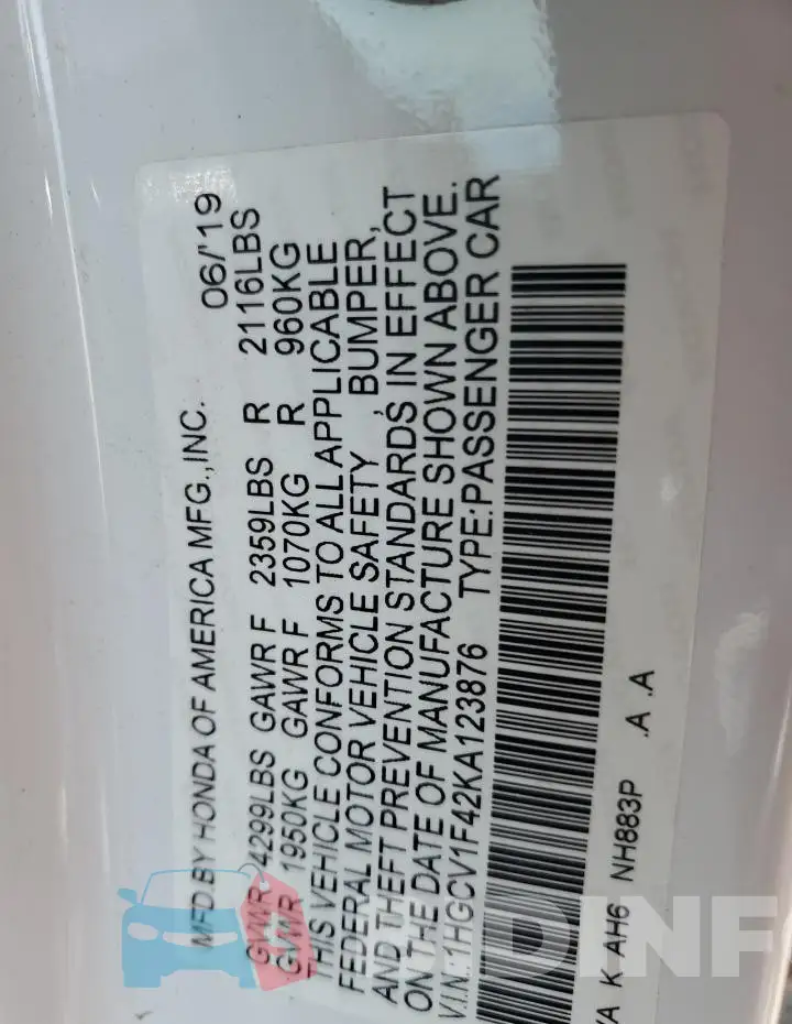 1HGCV1F42KA123876 Photo# 12