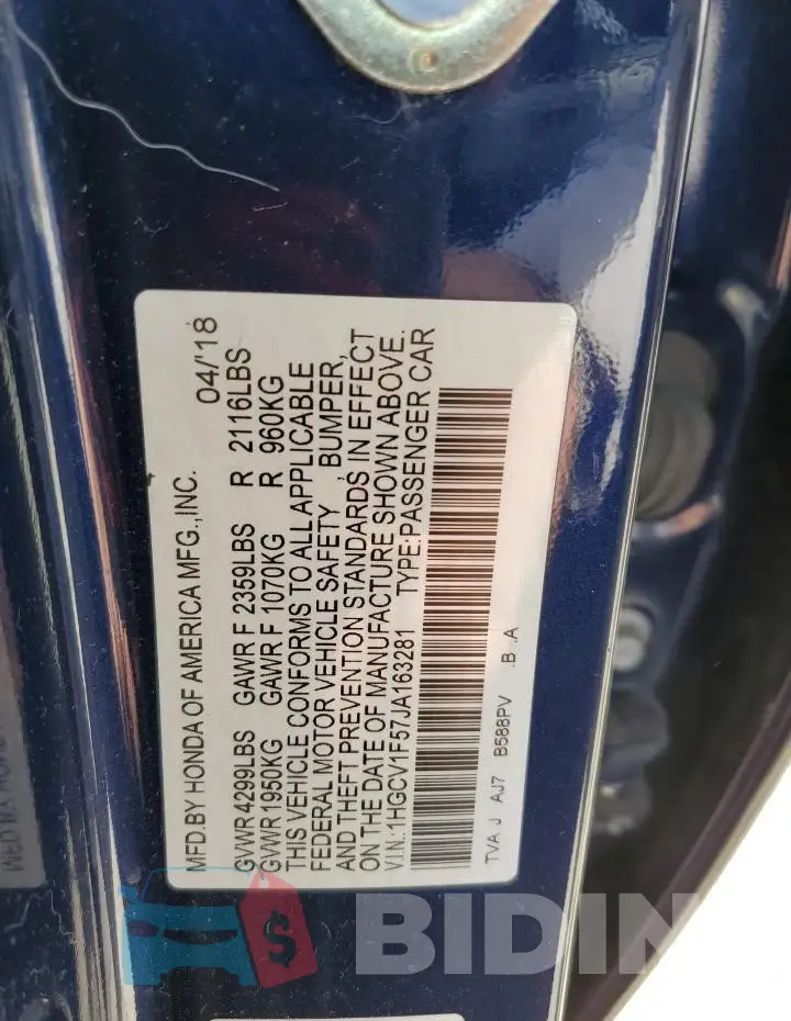 1HGCV1F57JA163281 Photo# 12