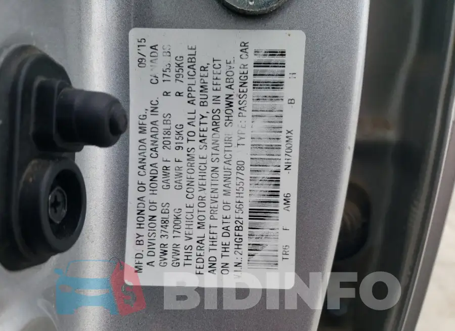 2HGFB2F56FH557780 Photo# 12