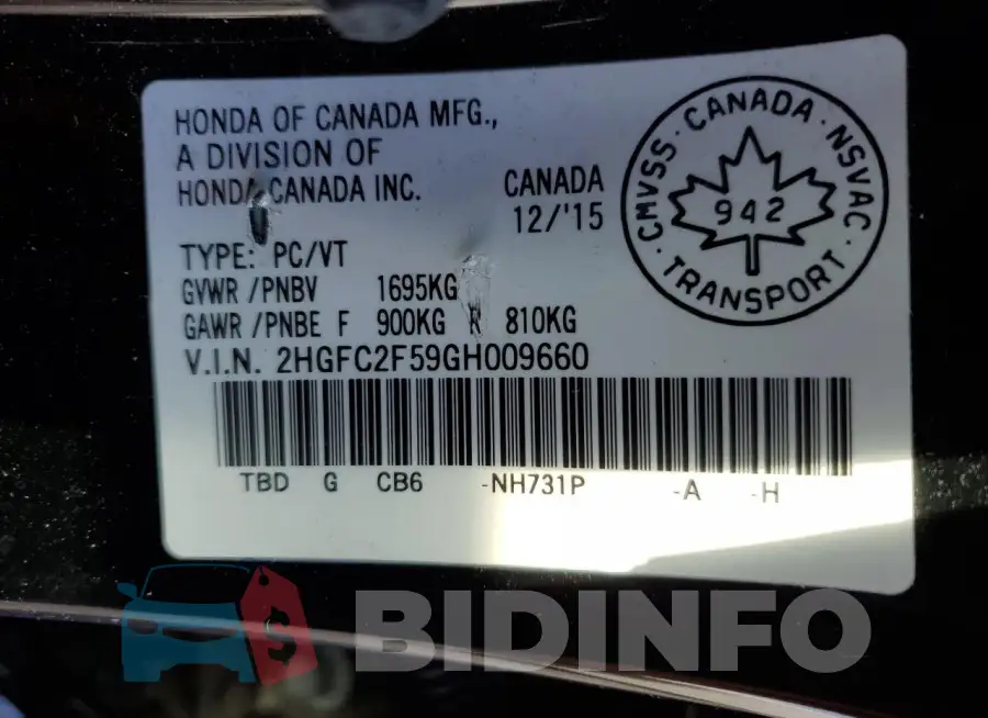 2HGFC2F59GH009660 Photo# 12