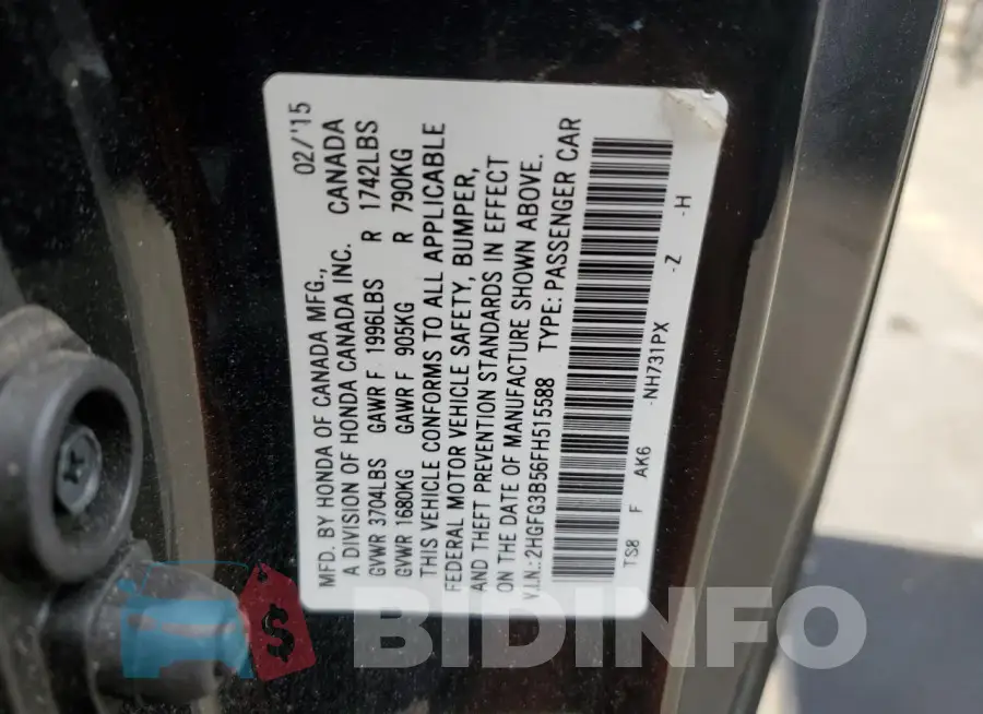 2HGFG3B56FH515588 Photo# 13