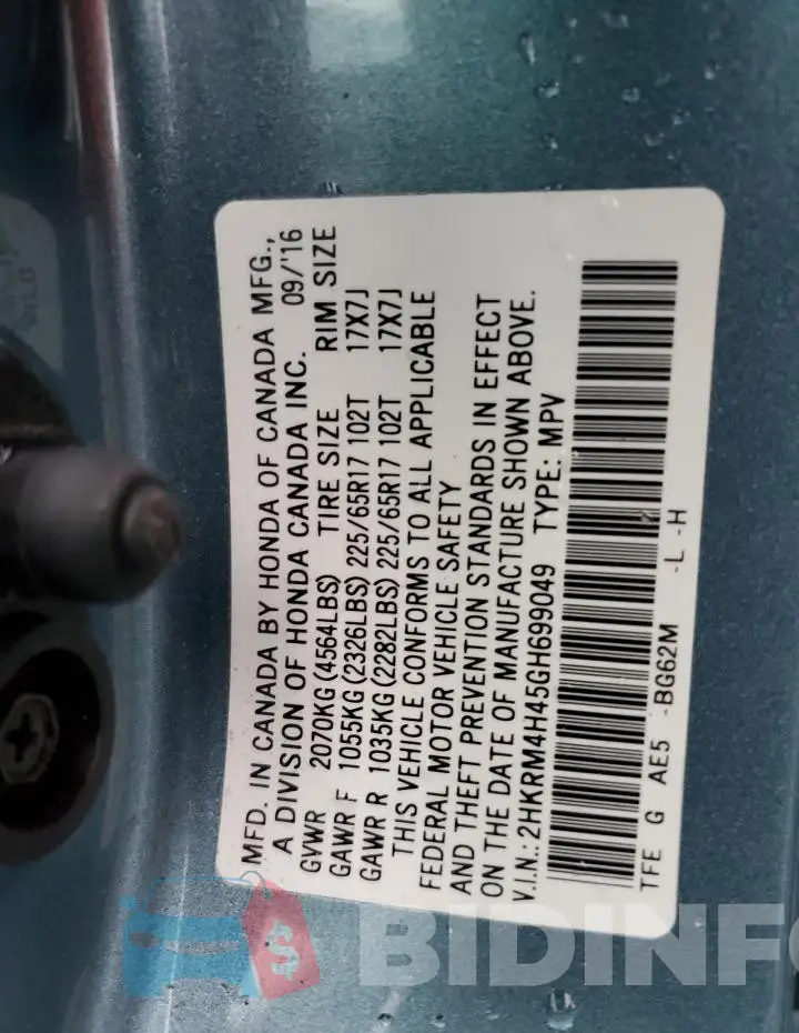 2HKRM4H45GH699049 Photo# 14