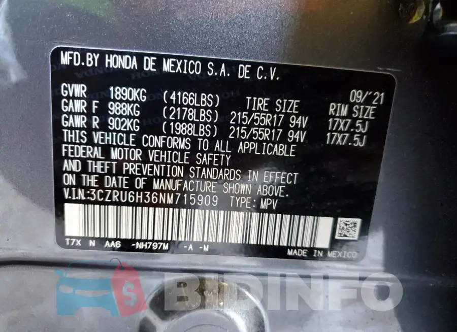 3CZRU6H36NM715909 Photo# 12