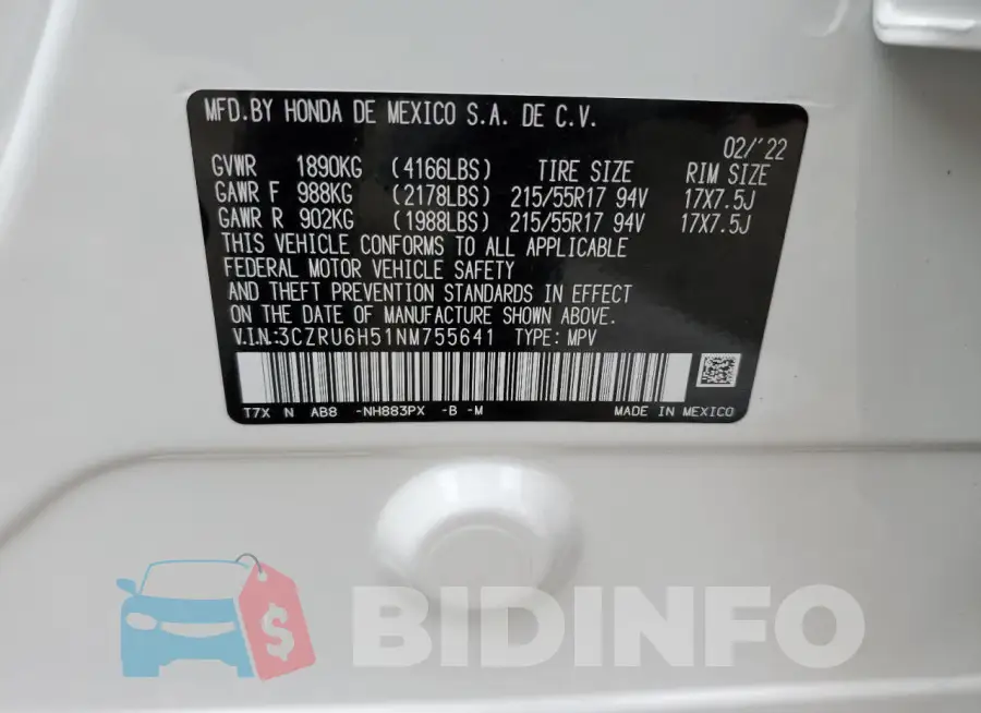 3CZRU6H51NM755641 Photo# 12