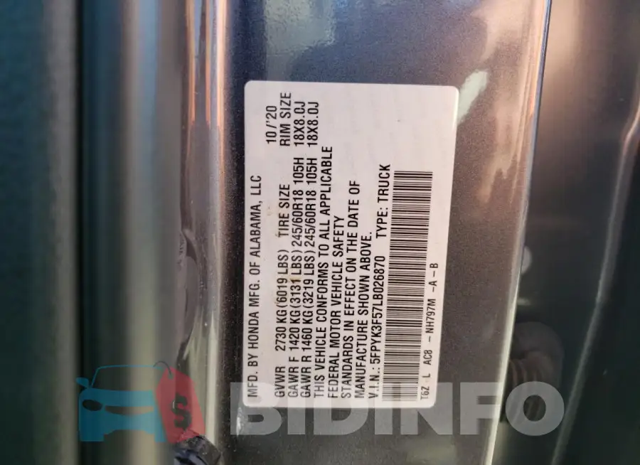 5FPYK3F57LB026870 Photo# 12