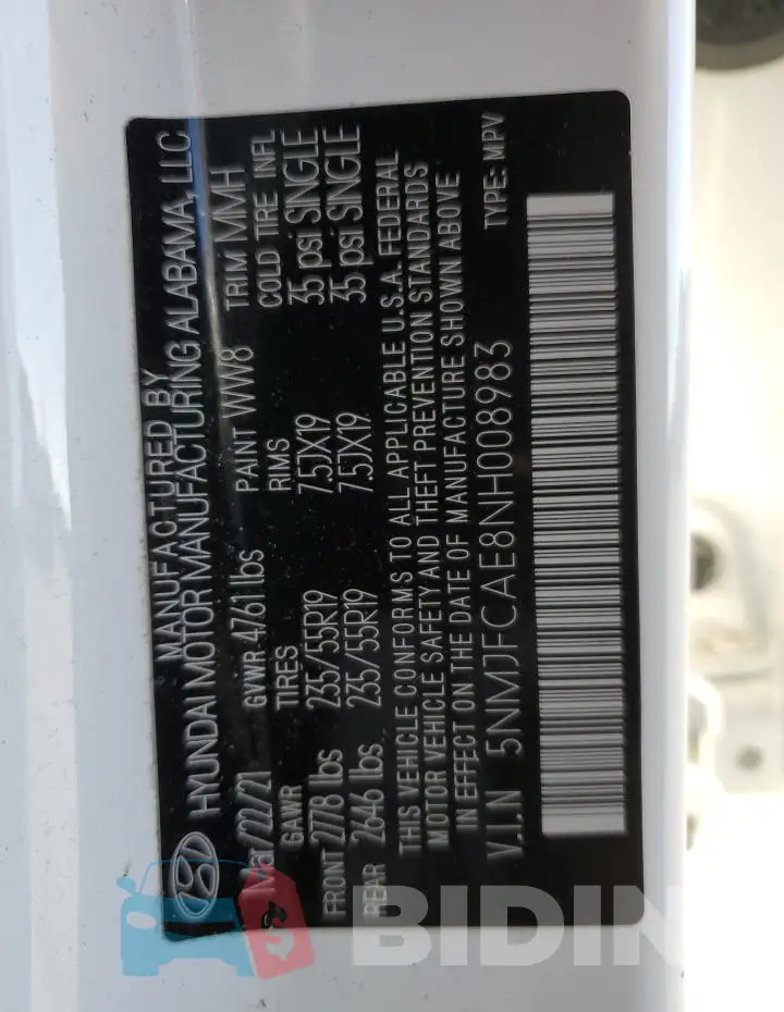 5NMJFCAE8NH008983 Photo# 13
