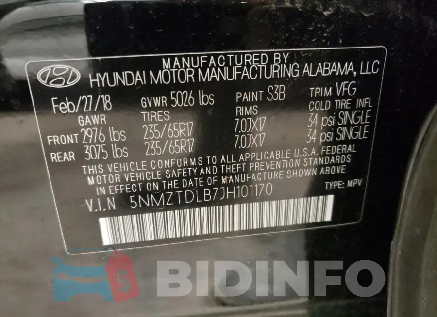 5NMZTDLB7JH101170 Photo# 13