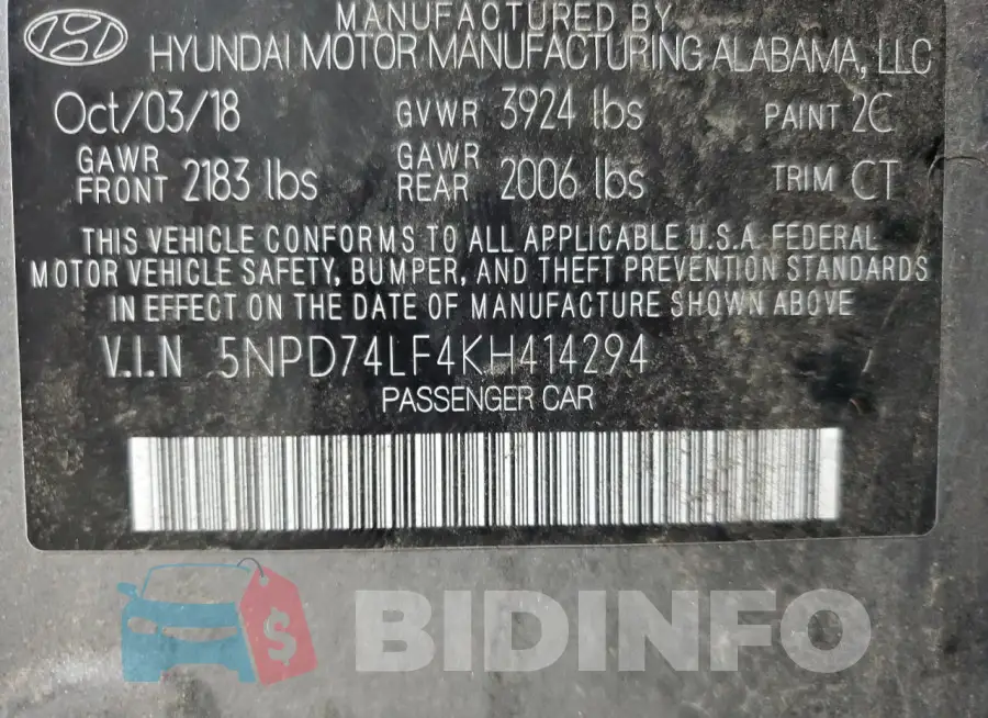 5NPD74LF4KH414294 Photo# 12