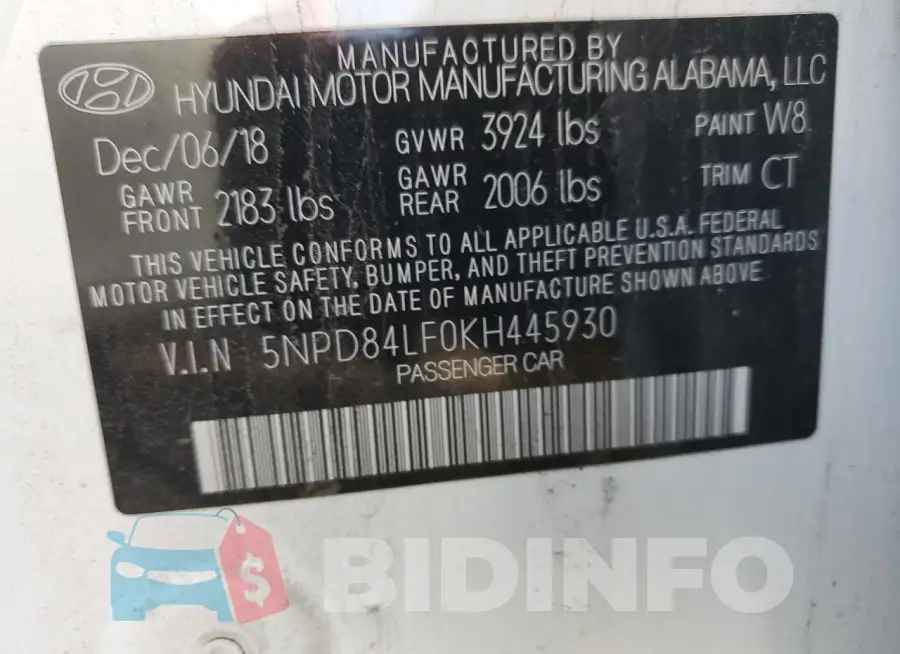 5NPD84LF0KH445930 Photo# 12