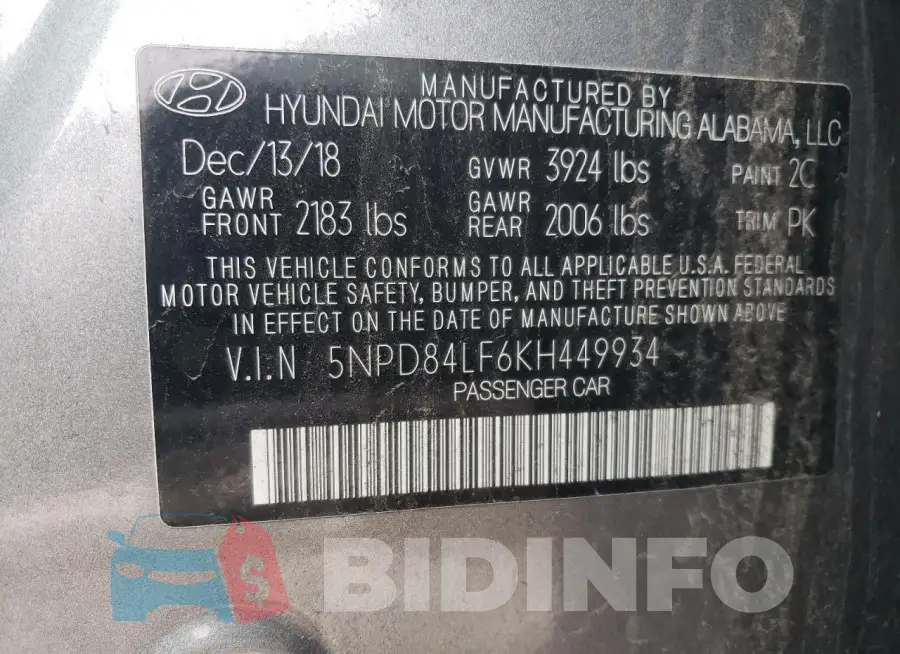 5NPD84LF6KH449934 Photo# 12