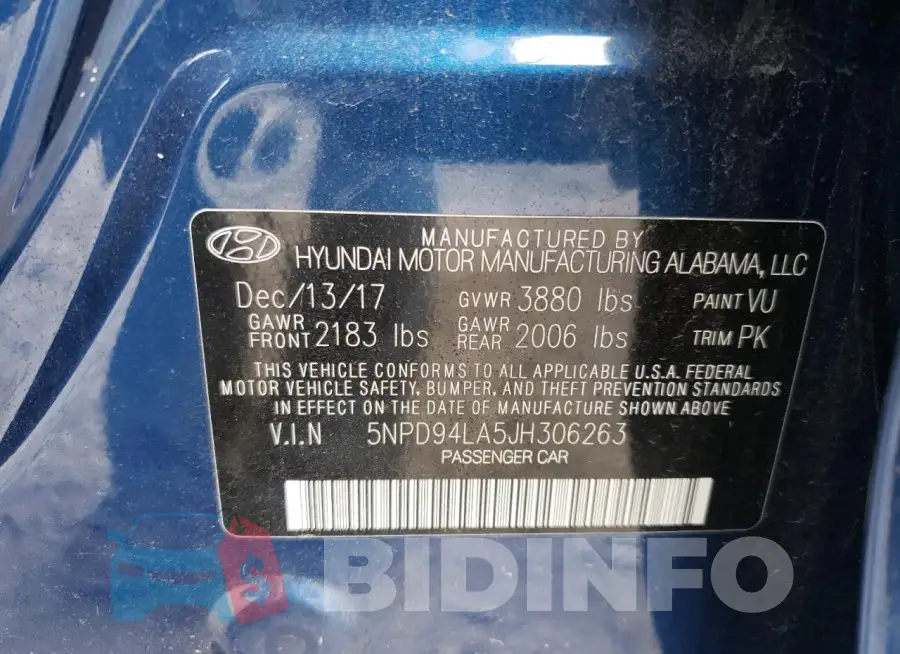 5NPD94LA5JH306263 Photo# 12