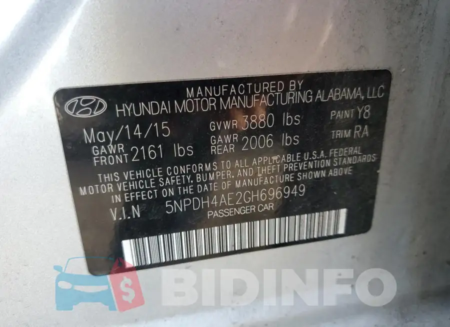 5NPDH4AE2GH696949 Photo# 13