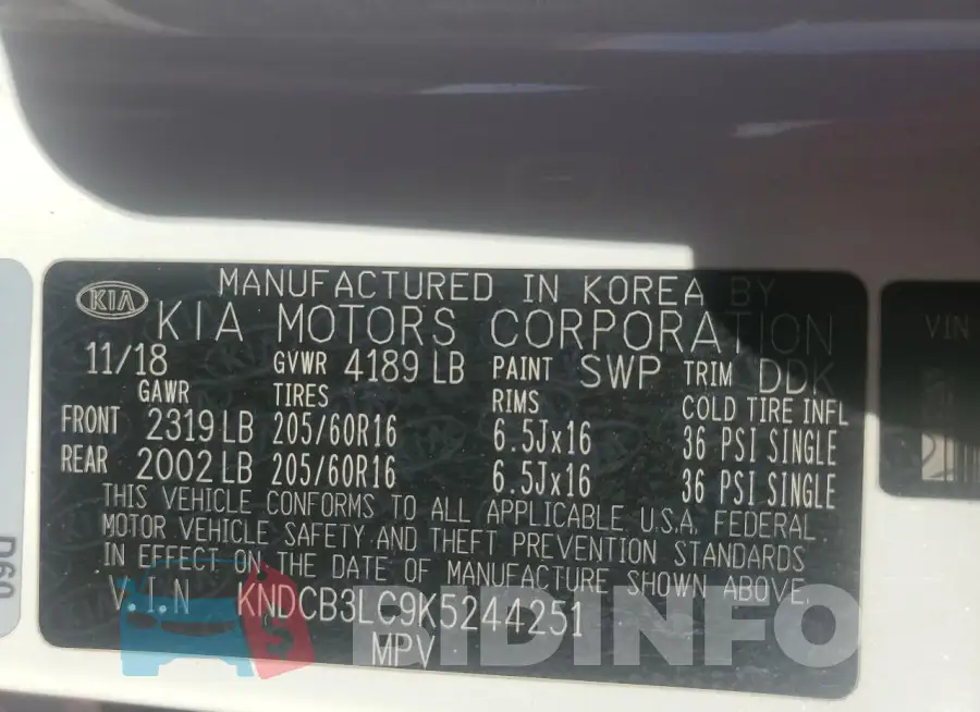 KNDCB3LC9K5244251 Photo# 12