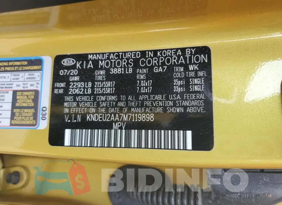 KNDEU2AA7M7119898 Photo# 14