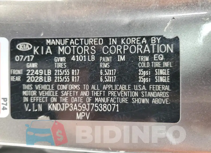 KNDJP3A59J7538071 Photo# 13
