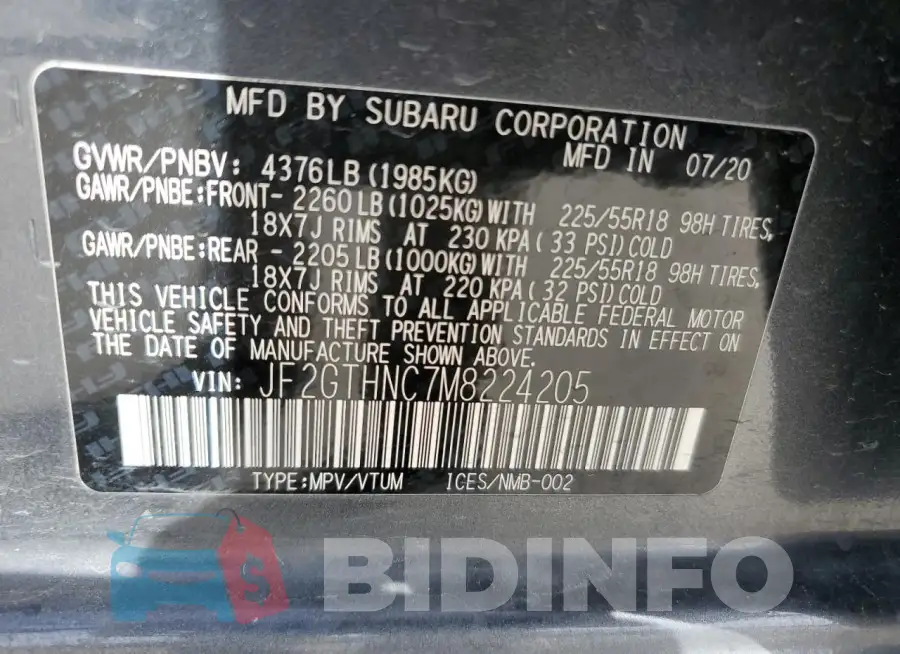JF2GTHNC7M8224205 Photo# 14