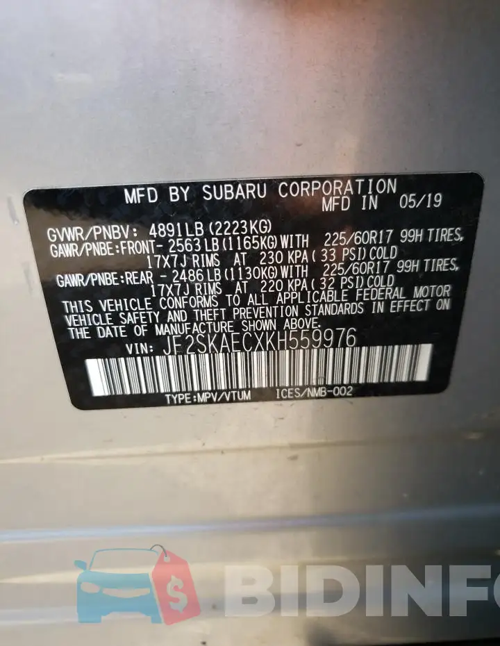 JF2SKAECXKH559976 Photo# 13
