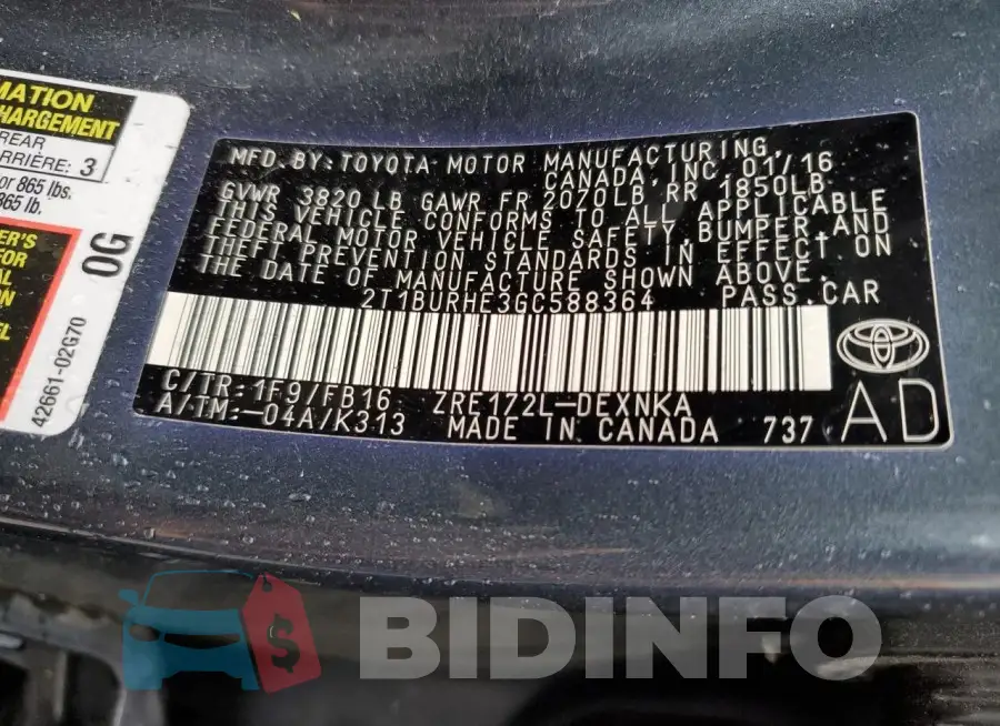 2T1BURHE3GC588364 Photo# 12