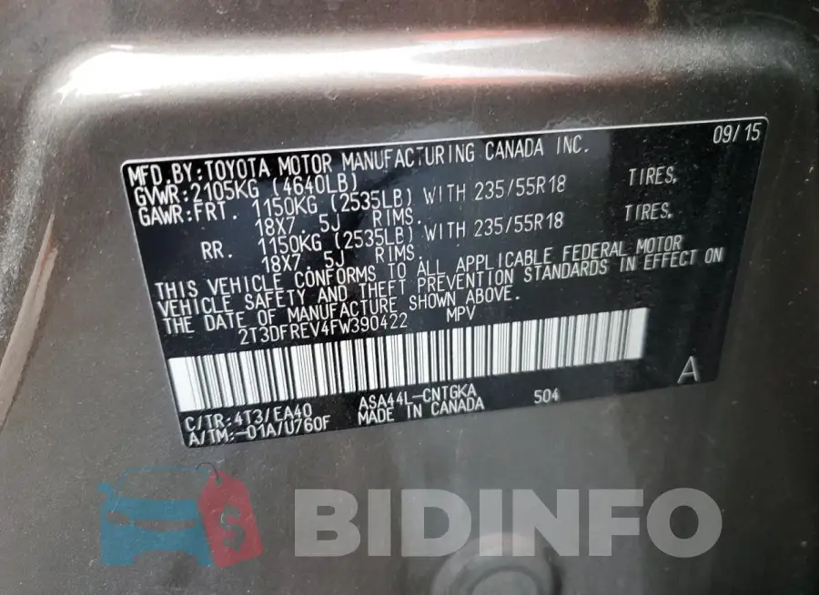 2T3DFREV4FW390422 Photo# 13
