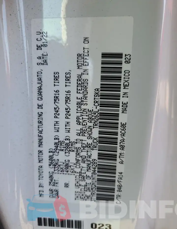 3TYRX5GN1NT044289 Photo# 12