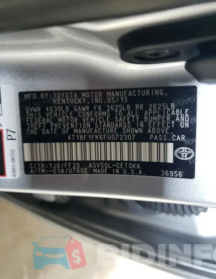 4T1BF1FK6FU072307 Photo# 12