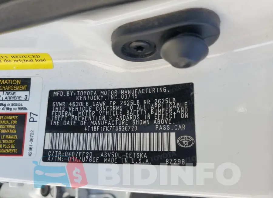 4T1BF1FK7FU936720 Photo# 13