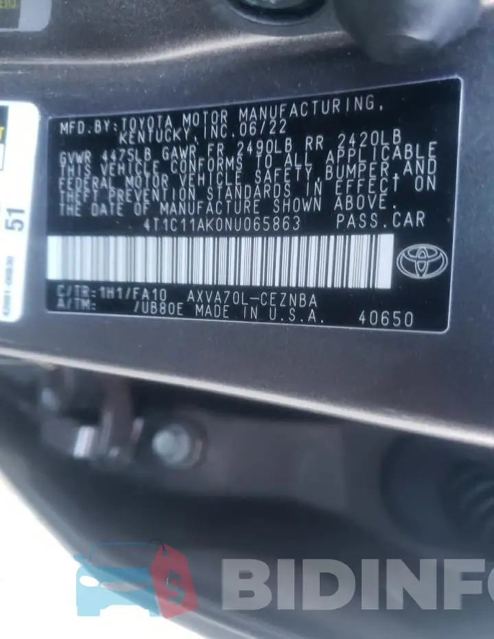 4T1C11AK0NU065863 Photo# 12