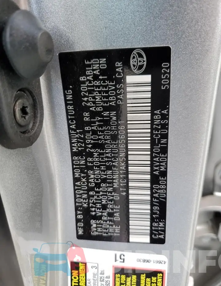 4T1C11AK5NU656061 Photo# 12