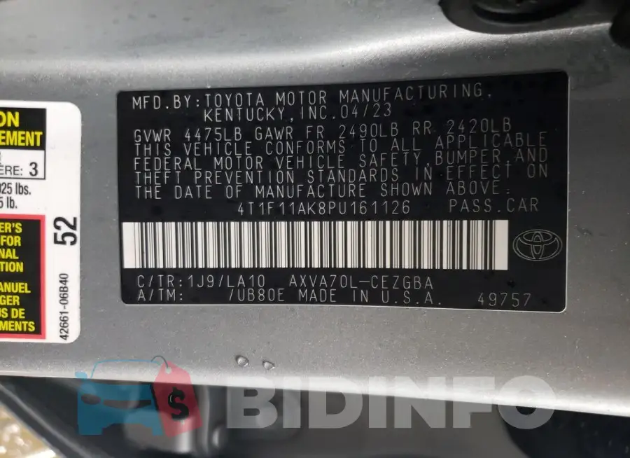 4T1F11AK8PU161126 Photo# 13