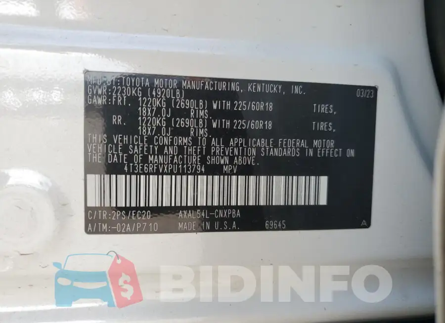 4T3E6RFVXPU113794 Photo# 12