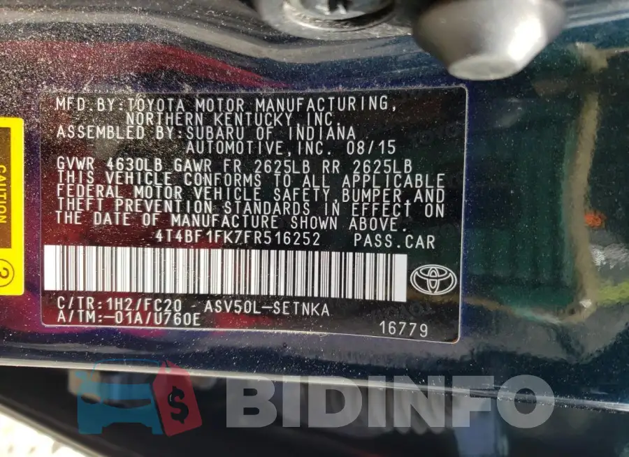 4T4BF1FK7FR516252 Photo# 13
