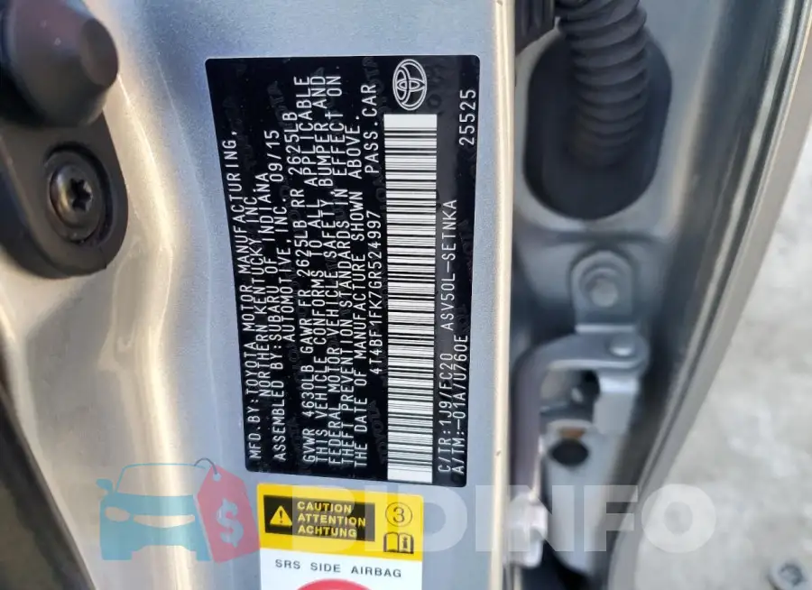 4T4BF1FK7GR524997 Photo# 12