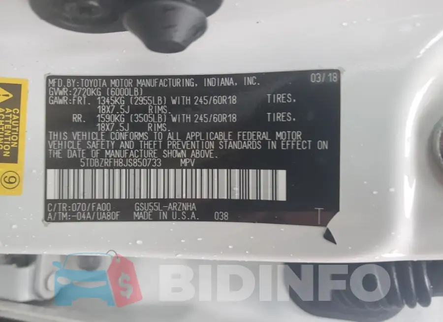 5TDBZRFH8JS850733 Photo# 13