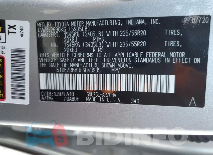 5TDFZRBH3LS043935 Photo# 13