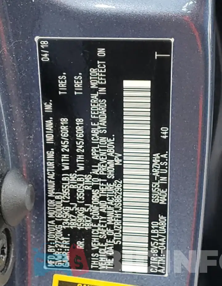 5TDJZRFH1JS862962 Photo# 12