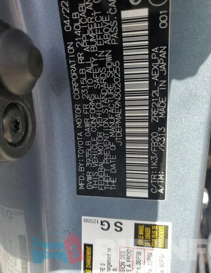 JTDEPMAE9N3020255 Photo# 12