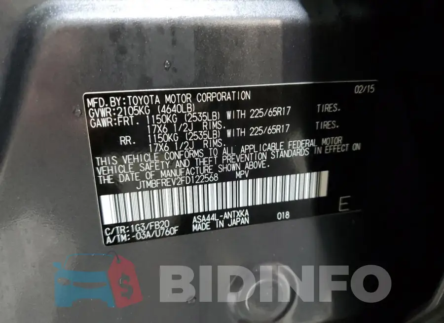 JTMBFREV2FD122568 Photo# 13